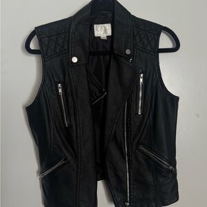Decree Black Quilted Faux Leather Biker Vest